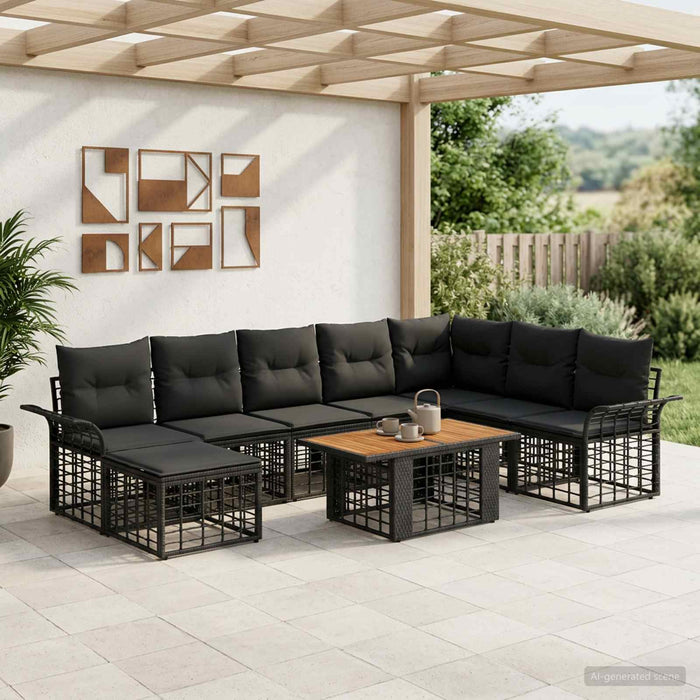 Set de canapele pentru grădină 9 buc. Negru și gri închis WALTI