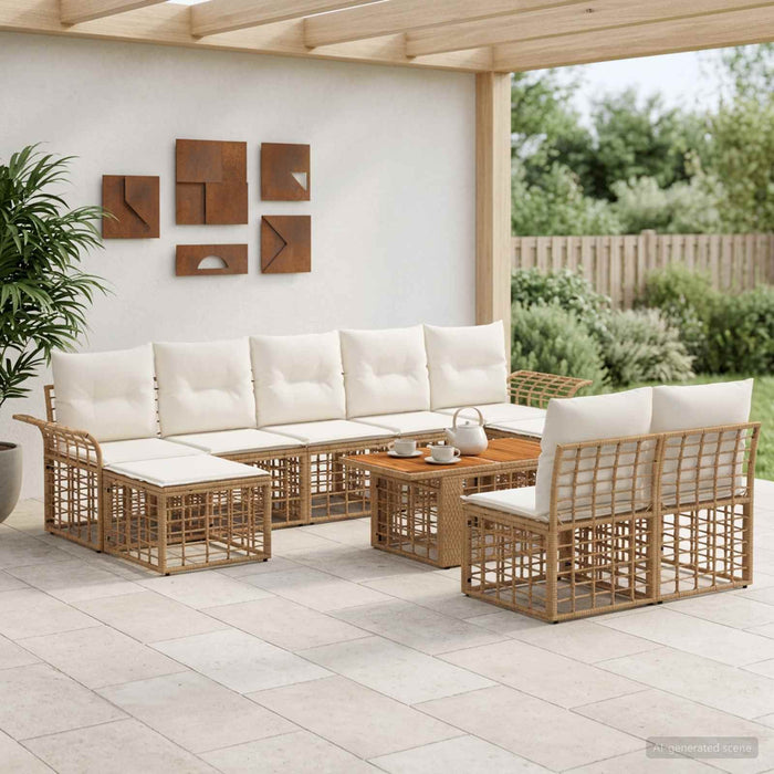 Set de canapele pentru grădină 10 buc. Alb Natural și Crem WALTI