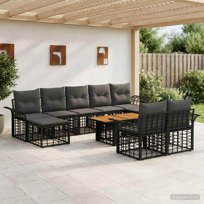 Set de canapele pentru grădină 10 buc. Negru și gri închis WALTI