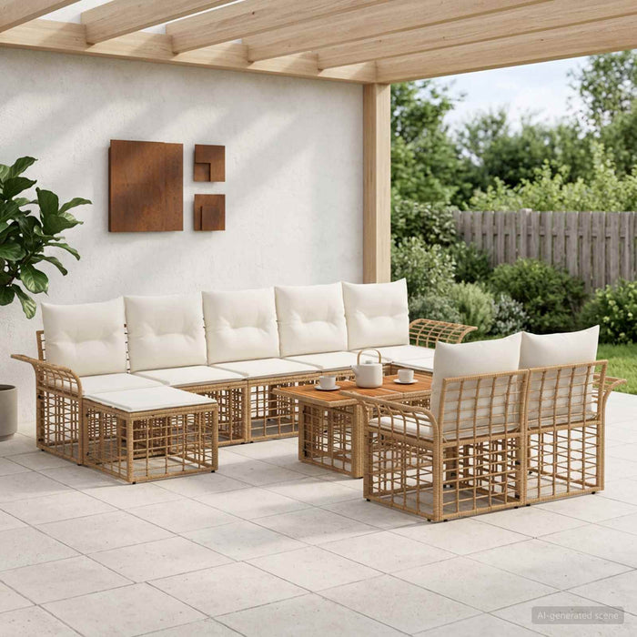 Set de canapele pentru grădină 10 buc. Alb Natural și Crem WALTI