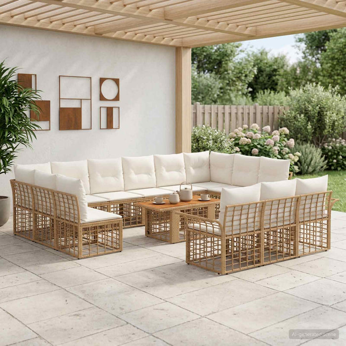 Set de canapele pentru grădină 14 buc. Alb Natural și Crem WALTI