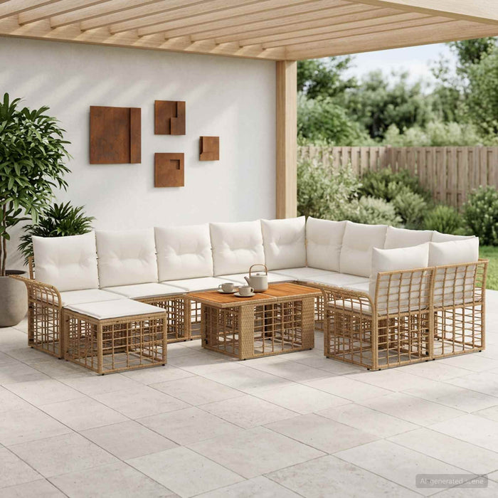 Set de canapele pentru grădină 11 buc. Alb Natural și Crem WALTI