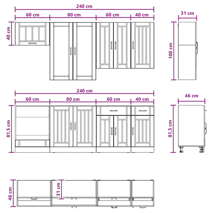 Unitate de bucătărie LUCCA 8 pcs Alb Lemn prelucrat WALTI