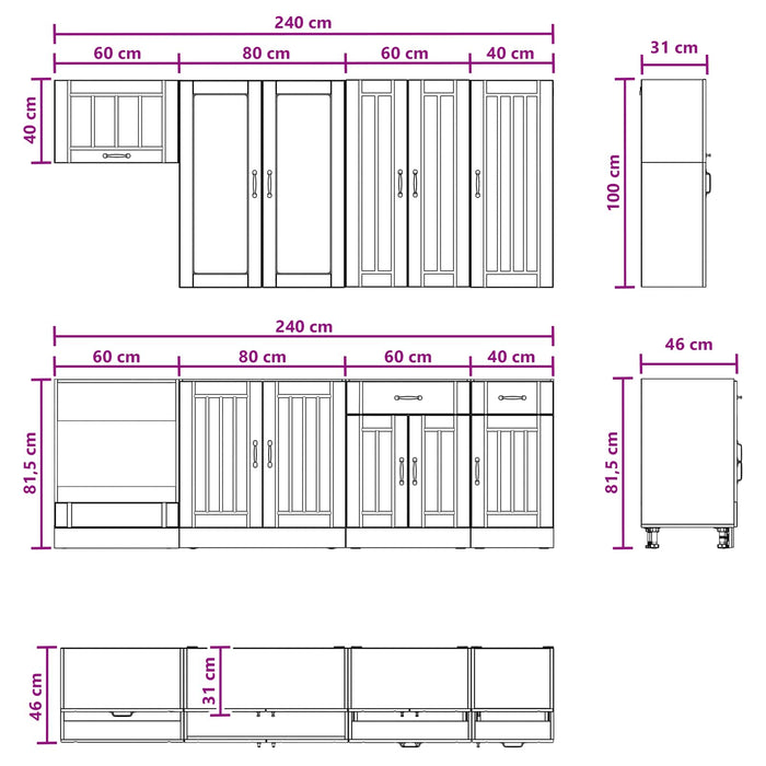 Unitate de bucătărie LUCCA 8 pcs Sonoma gri Lemn prelucrat WALTI