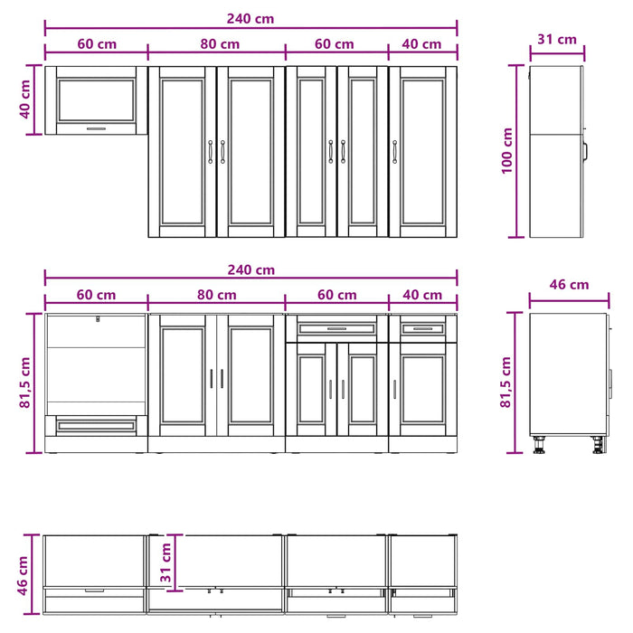 Unitate de bucătărie PORTO 8 pcs Gri Beton Lemn prelucrat WALTI