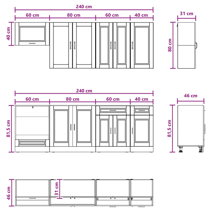 Unitate de bucătărie PORTO 8 pcs Gri Beton Lemn prelucrat WALTI