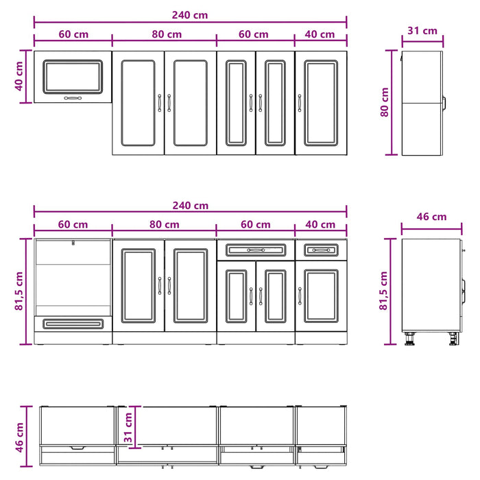 Unitate de bucătărie KALMAR 8 pcs Negru Lemn prelucrat WALTI