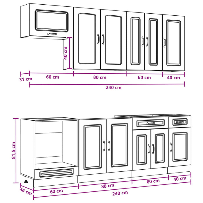 Unitate de bucătărie KALMAR 8 pcs Negru Lemn prelucrat WALTI