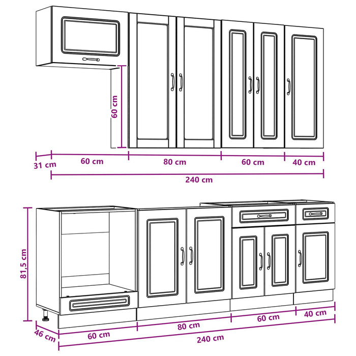 Unitate de bucătărie KALMAR 8 pcs Negru Lemn prelucrat WALTI