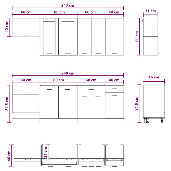 Unitate de bucătărie LYON 8 pcs Gri Beton Lemn prelucrat WALTI