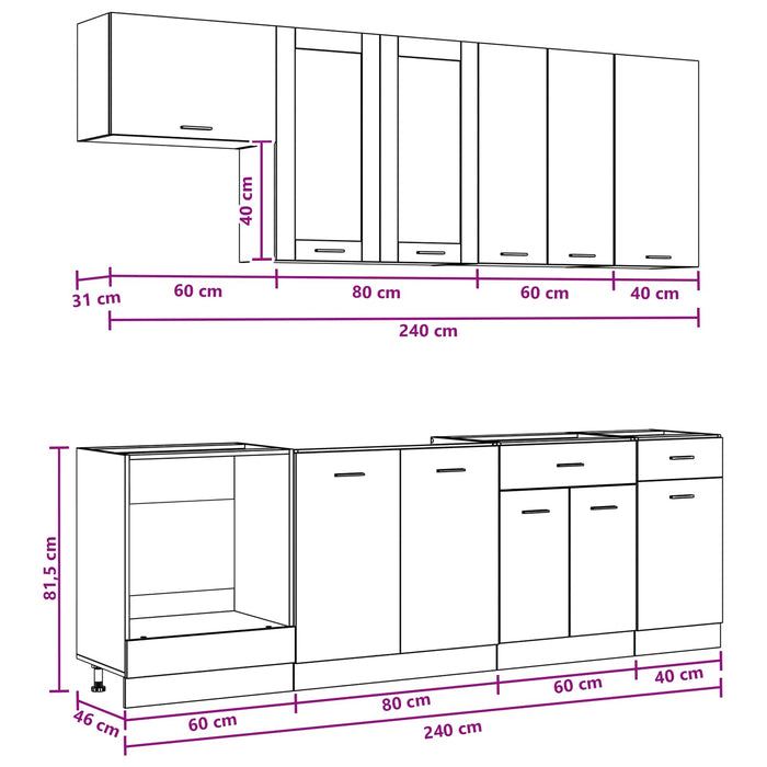Unitate de bucătărie LYON 8 pcs Stejar fumuriu Lemn prelucrat WALTI