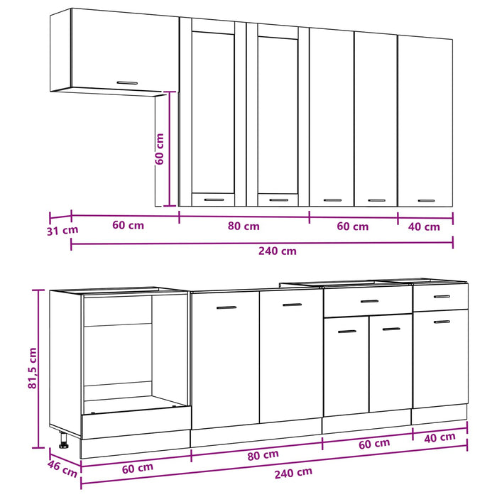 Unitate de bucătărie LYON 8 pcs Stejar Negru Lemn prelucrat WALTI