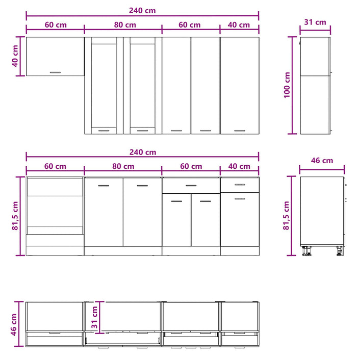 Unitate de bucătărie LYON 8 pcs Stejar Artizanal Lemn prelucrat WALTI