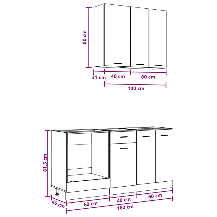 Unitate de bucătărie LYON 5 pcs Alb Lemn prelucrat WALTI