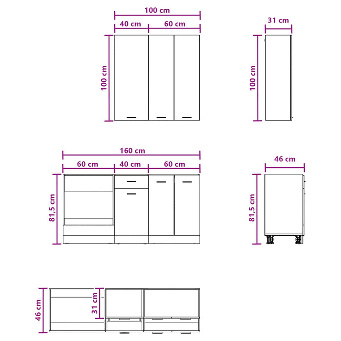 Unitate de bucătărie LYON 5 pcs Stejar Artizanal Lemn prelucrat WALTI