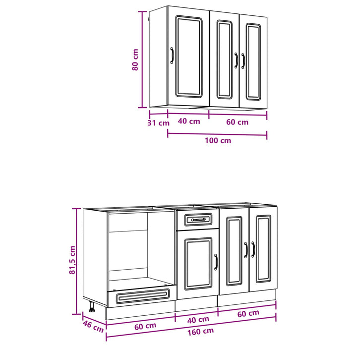 Unitate de bucătărie KALMAR 5 pcs Gri Beton Lemn prelucrat WALTI