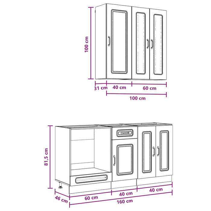 Unitate de bucătărie KALMAR 5 pcs Stejar maro Lemn prelucrat WALTI