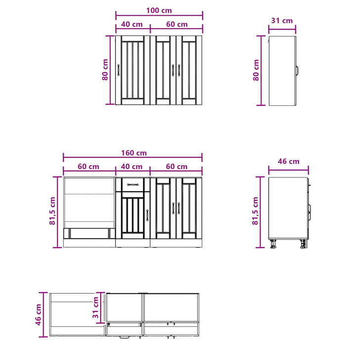 Unitate de bucătărie LUCCA 5 pcs Negru Lemn prelucrat WALTI