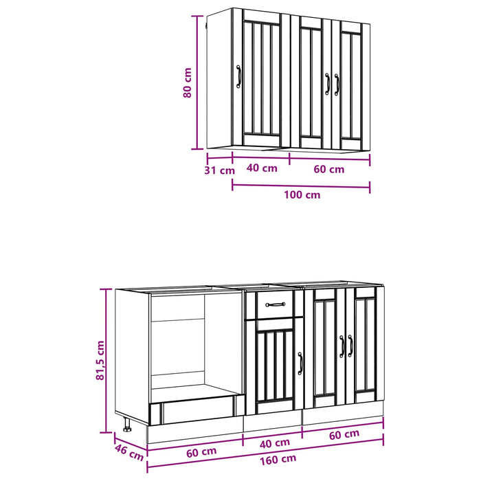 Unitate de bucătărie LUCCA 5 pcs Gri Beton Lemn prelucrat WALTI