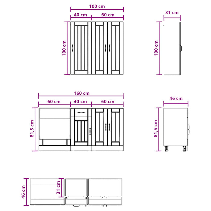 Unitate de bucătărie LUCCA 5 pcs Stejar fumuriu Lemn prelucrat WALTI