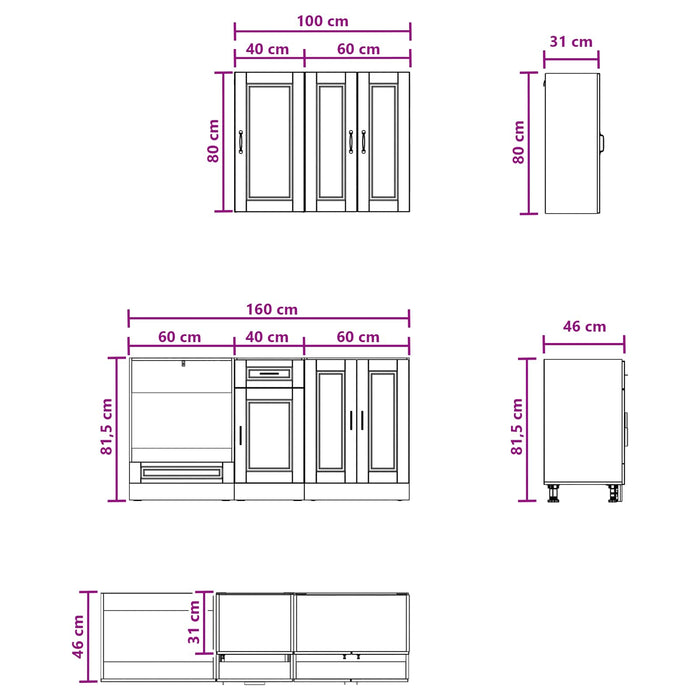 Unitate de bucătărie PORTO 5 pcs Negru Lemn prelucrat WALTI