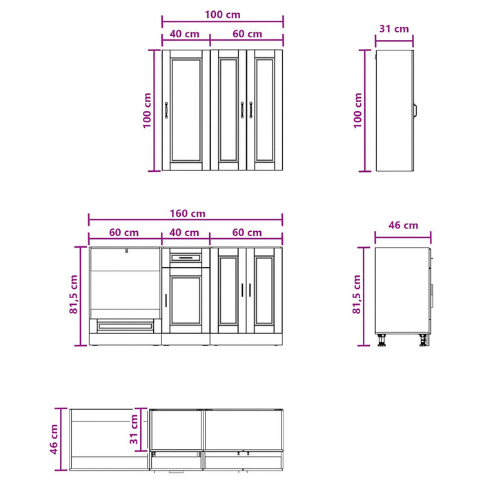 Unitate de bucătărie PORTO 5 pcs Alb Lemn prelucrat WALTI
