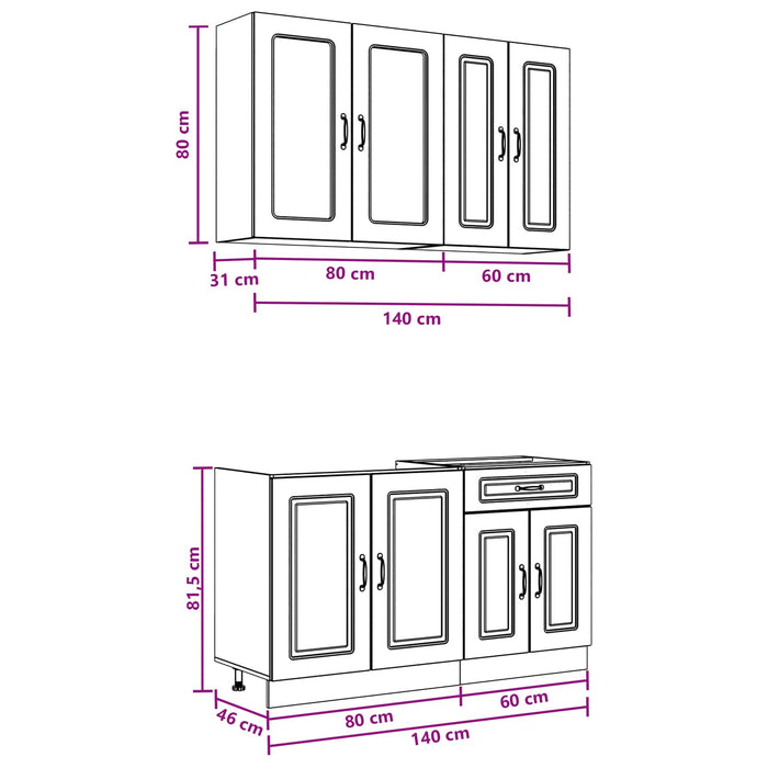 Unitate de bucătărie KALMAR 4 pcs Alb Lemn prelucrat WALTI