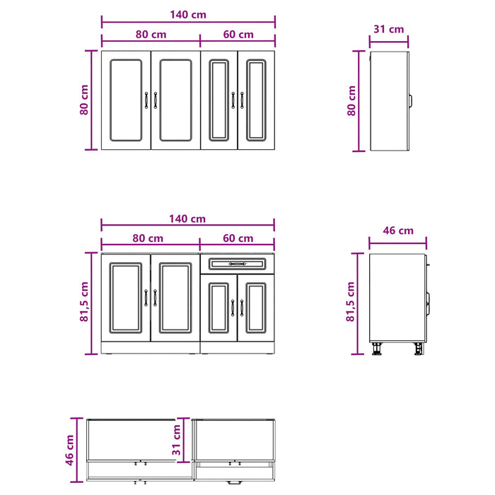 Unitate de bucătărie KALMAR 4 pcs Alb foarte lucios WALTI