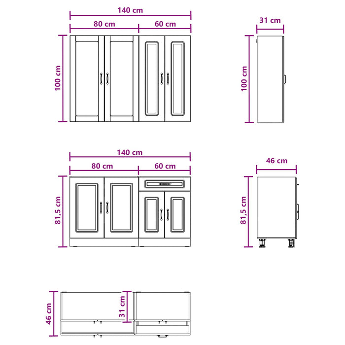 Unitate de bucătărie KALMAR 4 pcs Negru Lemn prelucrat WALTI