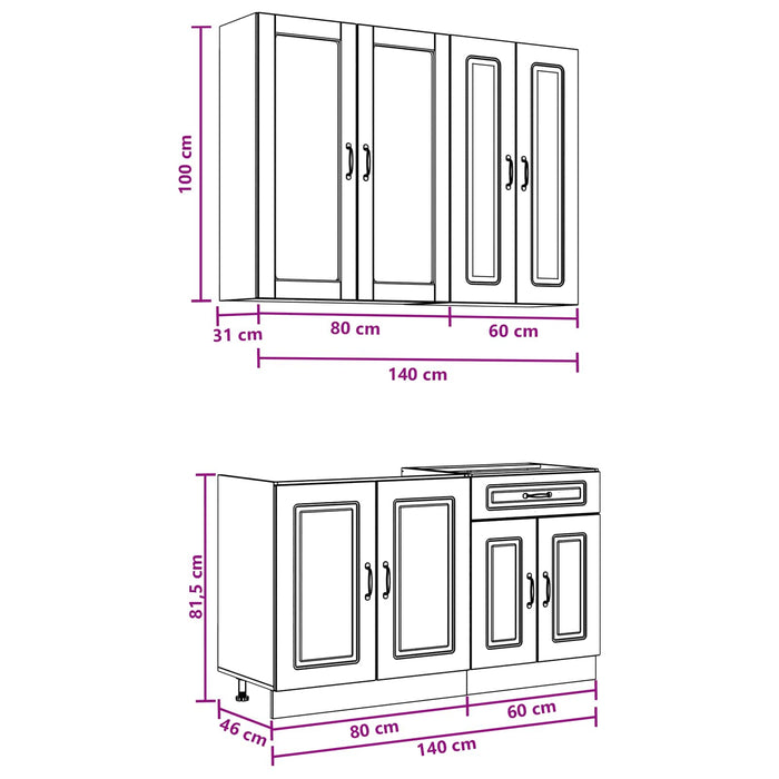 Unitate de bucătărie KALMAR 4 pcs Negru Lemn prelucrat WALTI