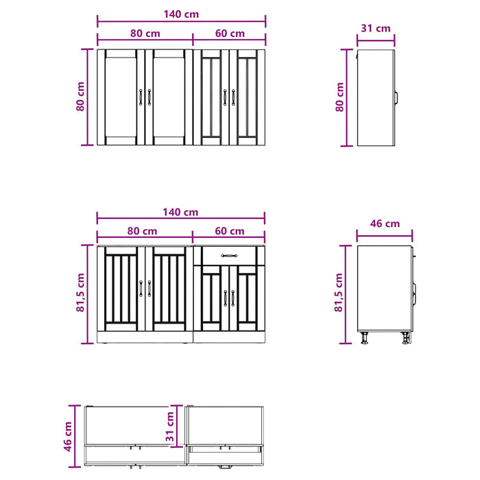 Unitate de bucătărie LUCCA 4 pcs Alb Lemn prelucrat WALTI
