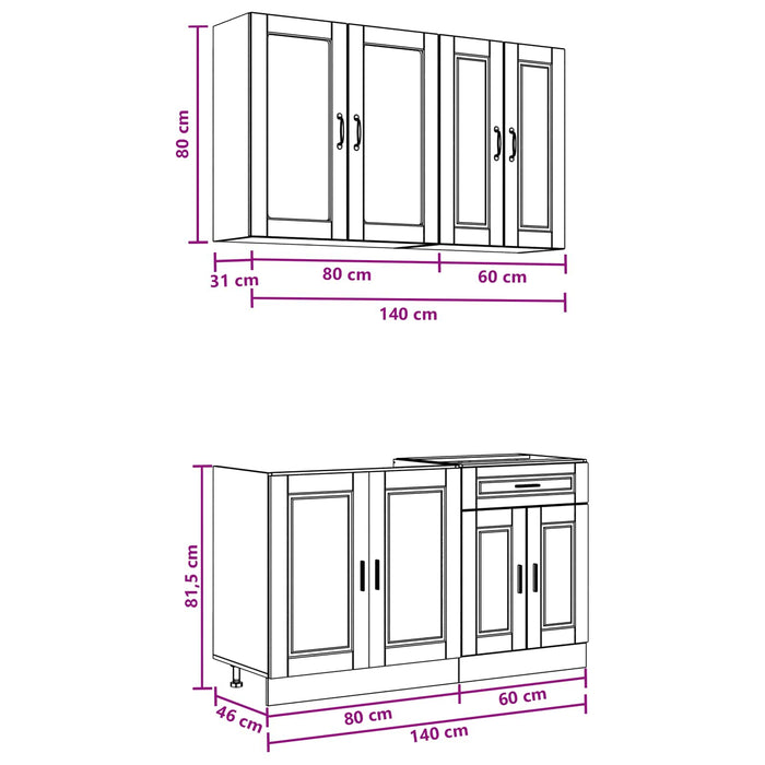 Unitate de bucătărie PORTO 4 pcs Negru Lemn prelucrat WALTI