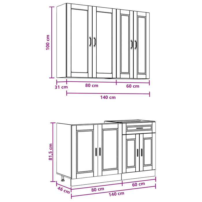 Unitate de bucătărie PORTO 4 pcs Stejar Sonoma Lemn prelucrat WALTI