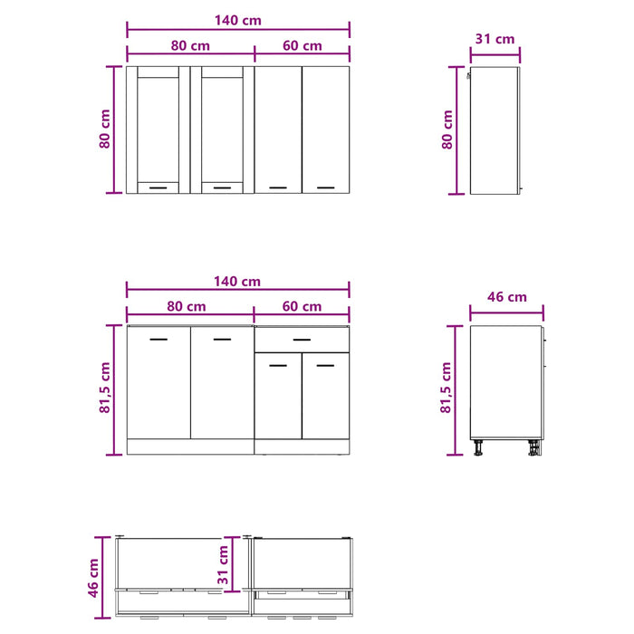 Unitate de bucătărie LYON 4 pcs Alb Lemn prelucrat WALTI