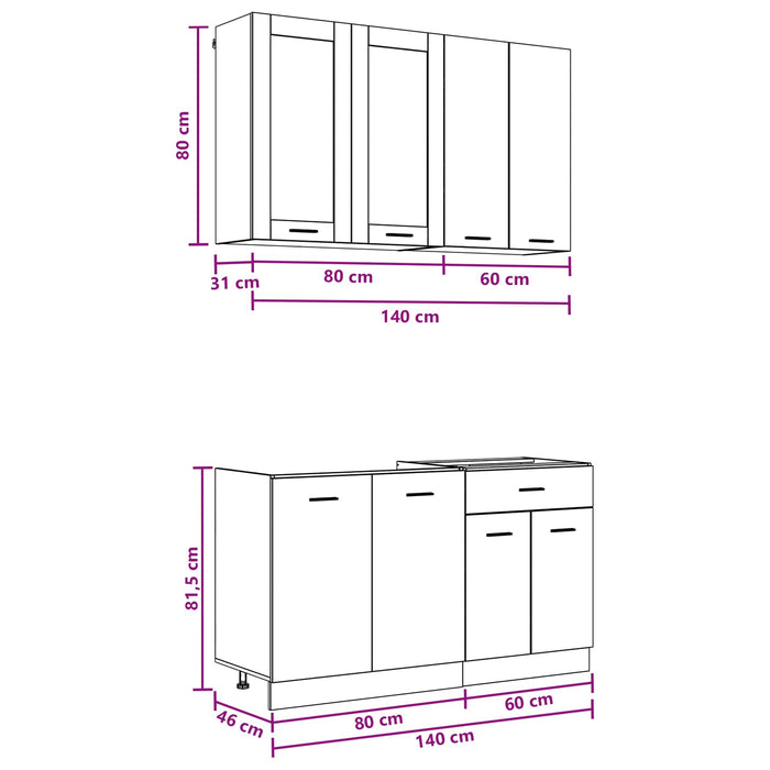 Unitate de bucătărie LYON 4 pcs Alb Lemn prelucrat WALTI
