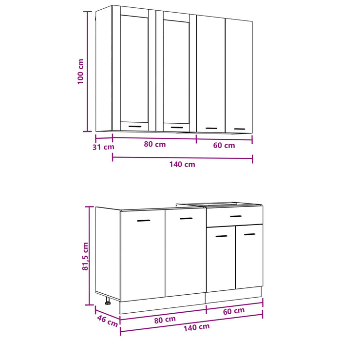 Unitate de bucătărie LYON 4 pcs Gri Beton Lemn prelucrat WALTI