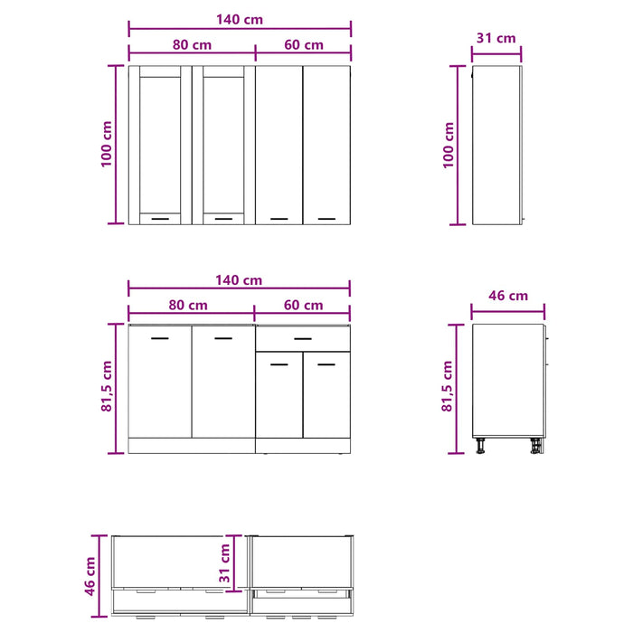 Unitate de bucătărie LYON 4 pcs Sonoma gri Lemn prelucrat WALTI