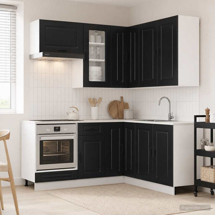 Unitate de bucătărie KALMAR 8 pcs Negru Lemn prelucrat WALTI