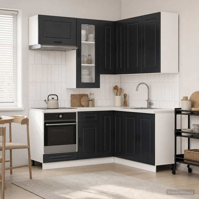 Unitate de bucătărie KALMAR 8 pcs Negru Lemn prelucrat WALTI