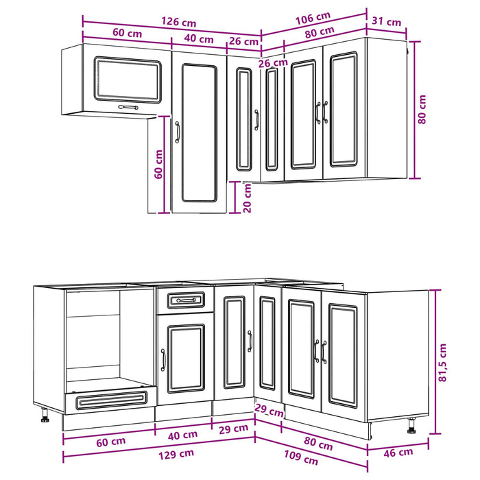 Unitate de bucătărie KALMAR 8 pcs Gri Beton Lemn prelucrat WALTI