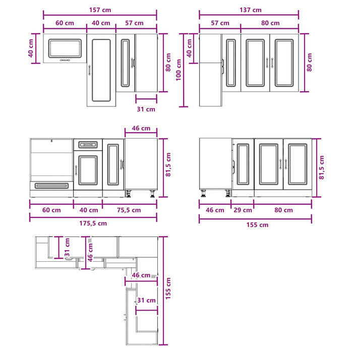 Unitate de bucătărie KALMAR 8 pcs Alb foarte lucios WALTI