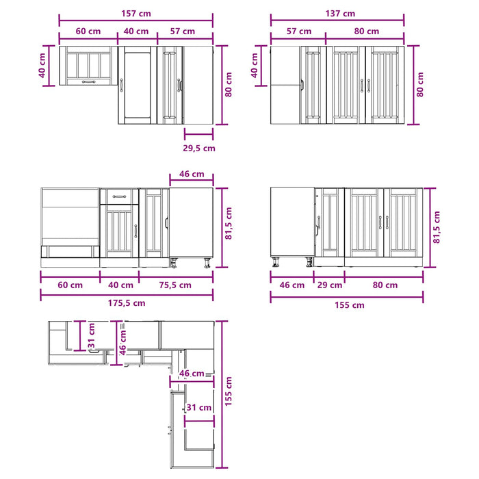 Unitate de bucătărie LUCCA 8 pcs Alb Lemn prelucrat WALTI