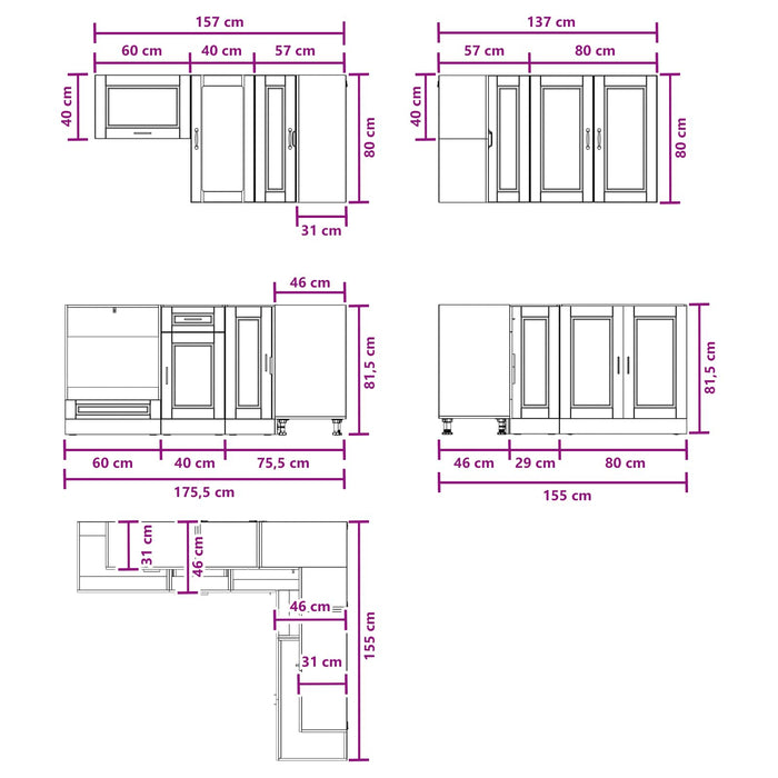 Unitate de bucătărie PORTO 8 pcs Stejar Sonoma Lemn prelucrat WALTI