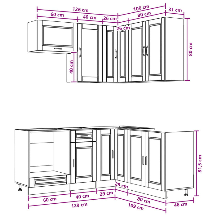 Unitate de bucătărie PORTO 8 pcs Stejar Sonoma Lemn prelucrat WALTI