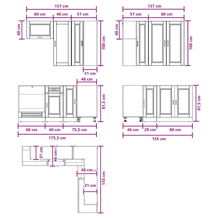 Unitate de bucătărie PORTO 8 pcs Alb Lemn prelucrat WALTI