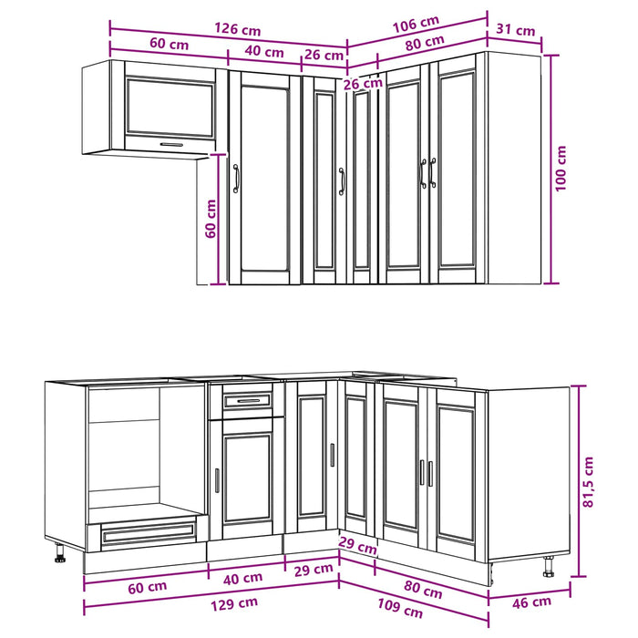 Unitate de bucătărie PORTO 8 pcs Alb Lemn prelucrat WALTI