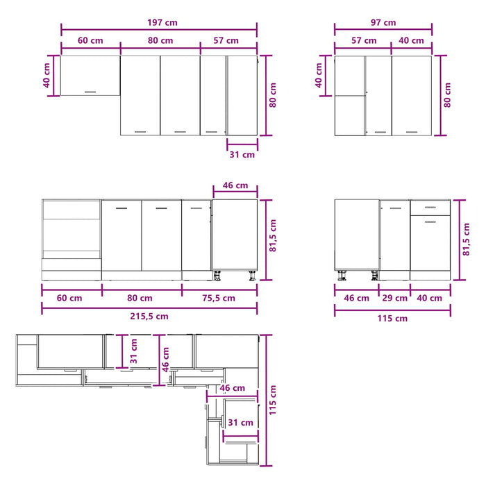 Unitate de bucătărie LYON 8 pcs Alb Lemn prelucrat WALTI
