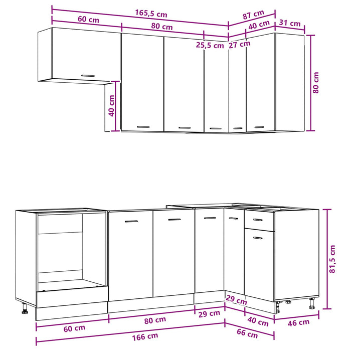 Unitate de bucătărie LYON 8 pcs Alb Lemn prelucrat WALTI
