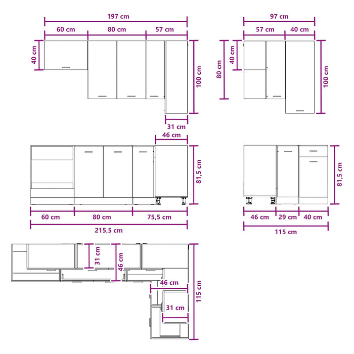 Unitate de bucătărie LYON 8 pcs Stejar fumuriu Lemn prelucrat WALTI