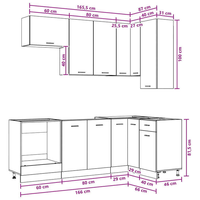 Unitate de bucătărie LYON 8 pcs Stejar Artizanal Lemn prelucrat WALTI